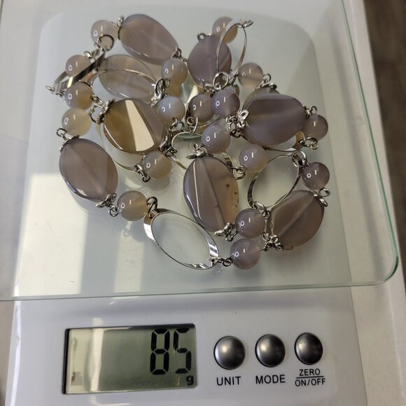 Smoky Taupe Grey Tan Bead Long Necklace Earring Set - Picture 4 of 5